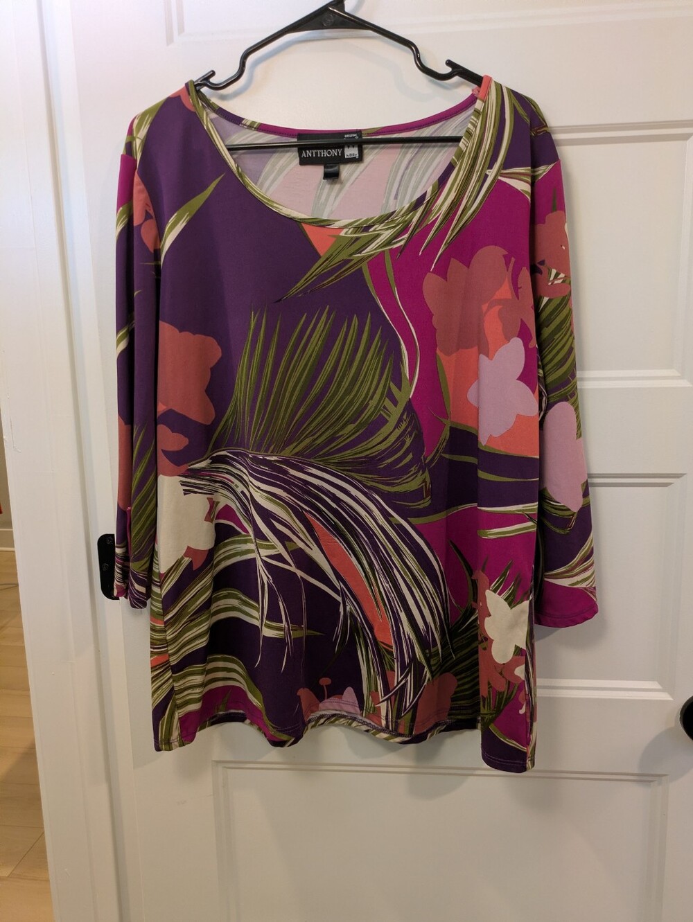Antthony Purple Floral Palm Print Tunic with Pink and Green Accents